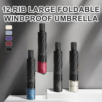 Grand Parapluie Pliable Résistant au Vent à 12 Baleines