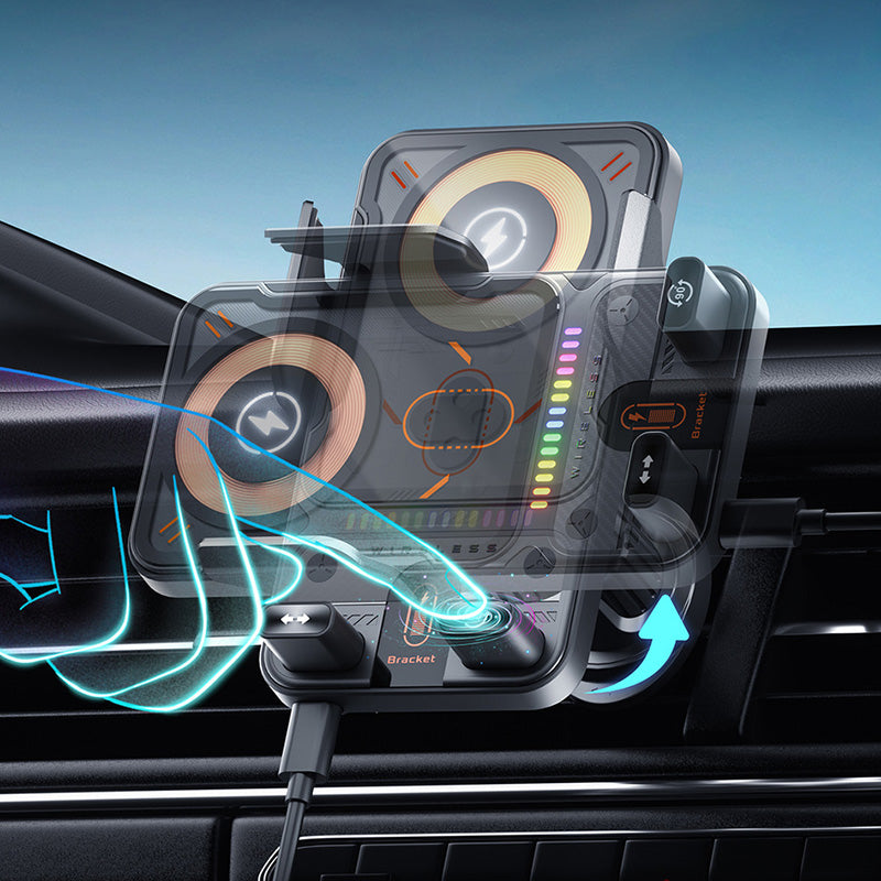 ✨ Stock limité disponible, ne le manquez pas !🙌Support de téléphone de voiture intelligent 2 en 1 avec fonction pivotante et chargeur sans fil