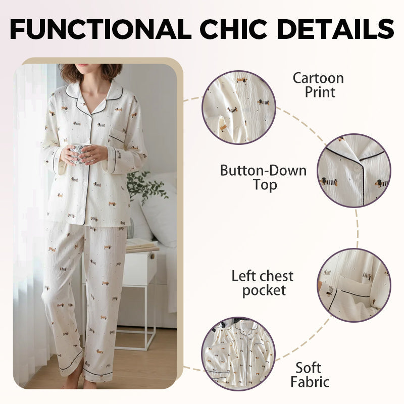 Ensemble de Pyjama pour Femme à Manches Longues avec Imprimé Cartoon