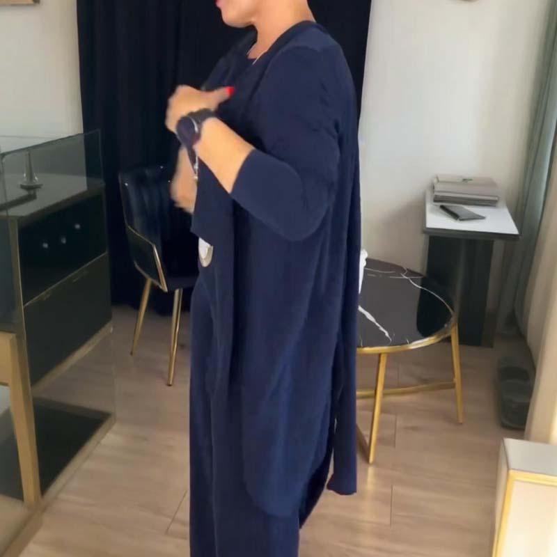 Ensemble Élégant Long Cardigan & Haut & Pantalon 3 Pièces