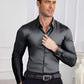 Chemise Boutonnée à Manches Longues à Col Revers de Couleur Unie pour Homme