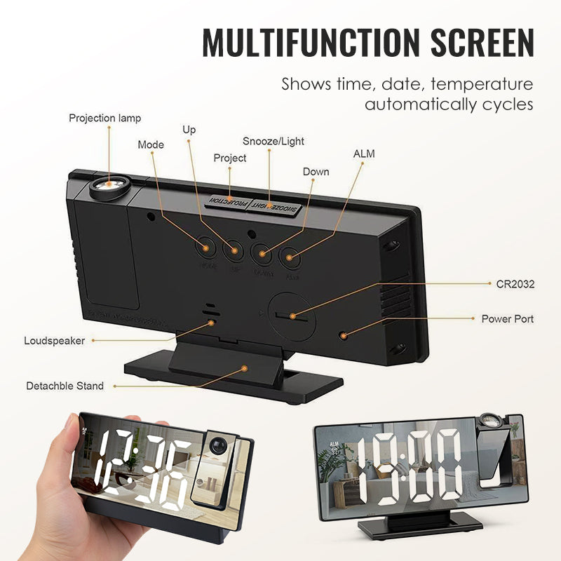 🔥 Offre Spéciale Limitée ! ✨ Réveil Projecteur LED Miroir - Projection Plafond 180°, Affichage Température/Date, Double Alimentation 🕒🔮