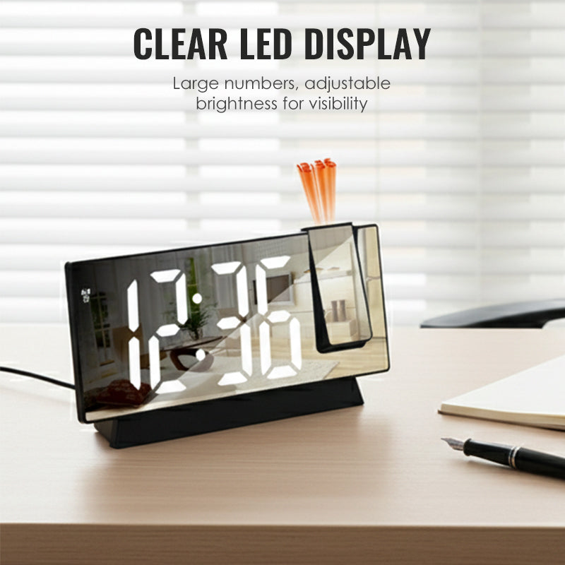 🔥 Offre Spéciale Limitée ! ✨ Réveil Projecteur LED Miroir - Projection Plafond 180°, Affichage Température/Date, Double Alimentation 🕒🔮