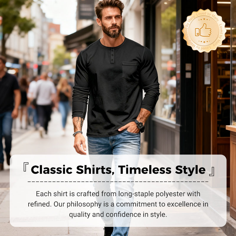 📢📢55 % de réduction !!!✨T-shirt Henley manches longues slim fit pour homme : respirant, élégant & polyvalent ! 👔👕