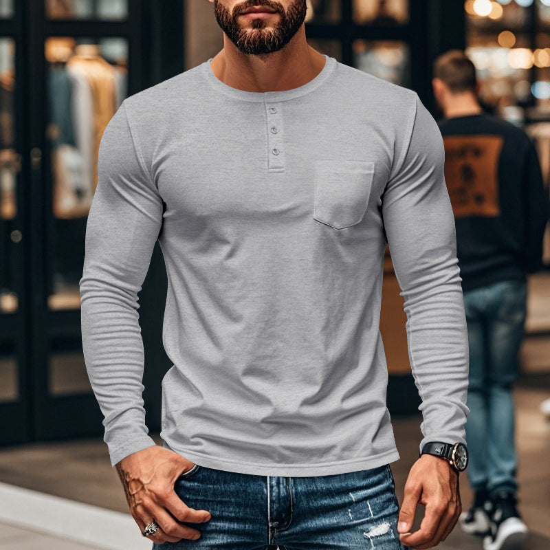 📢📢55 % de réduction !!!✨T-shirt Henley manches longues slim fit pour homme : respirant, élégant & polyvalent ! 👔👕