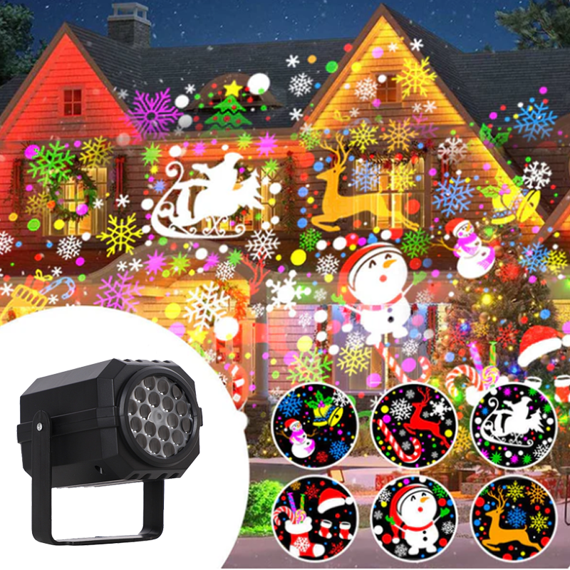Projecteur rotatif LED avec motifs de Noël