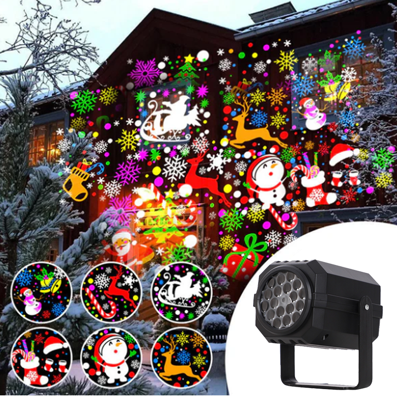 Projecteur rotatif LED avec motifs de Noël