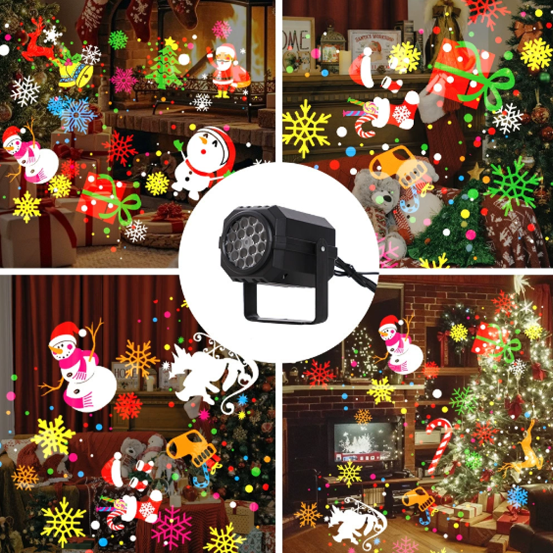 Projecteur rotatif LED avec motifs de Noël