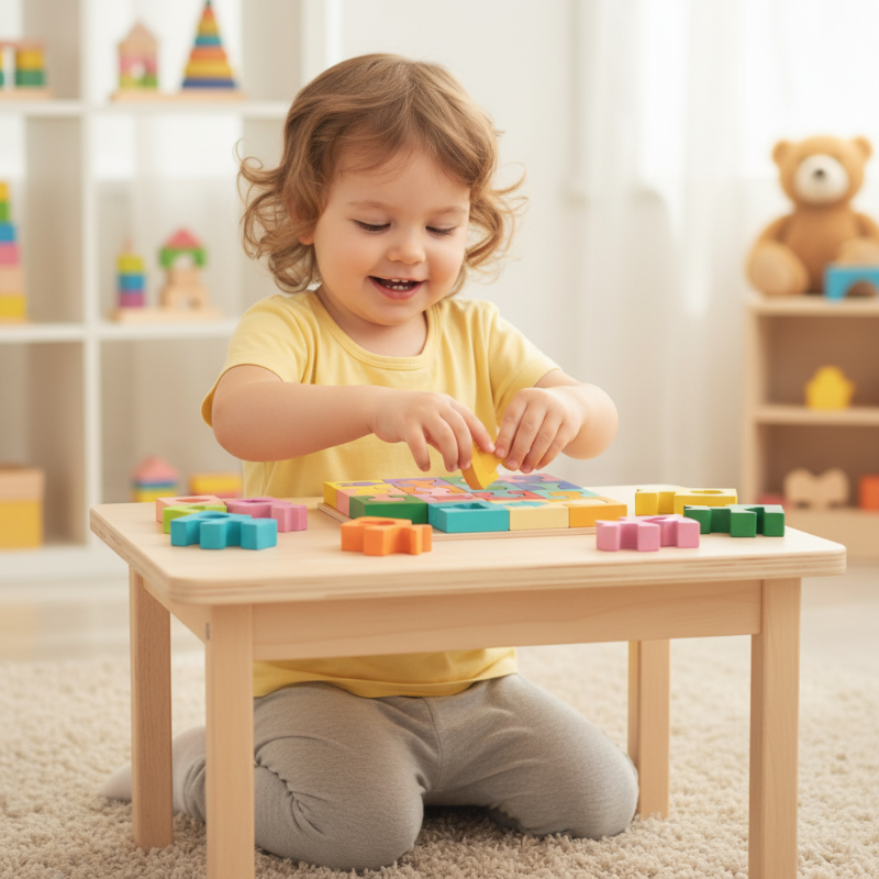 Puzzle en bois de formes géométriques à associer pour les tout-petits