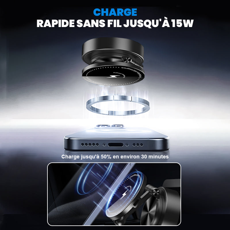 Support téléphone magnétique à charge rapide sans fil
