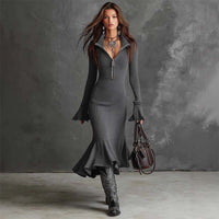 📣Nouveaux articles en promotion !😍Mermaid Elegance – Robe tricotée avec fermeture éclair et manches évasées 💃