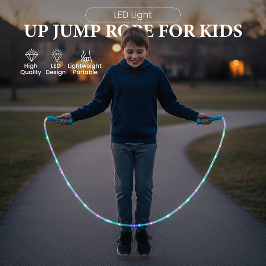 📢📢Achetez 2, obtenez 1 gratuit ! 🏅Corde à sauter lumineuse LED pour enfants – 3 modes d’éclairage, longueur réglable & poignées antidérapantes ! ⏰✨👧