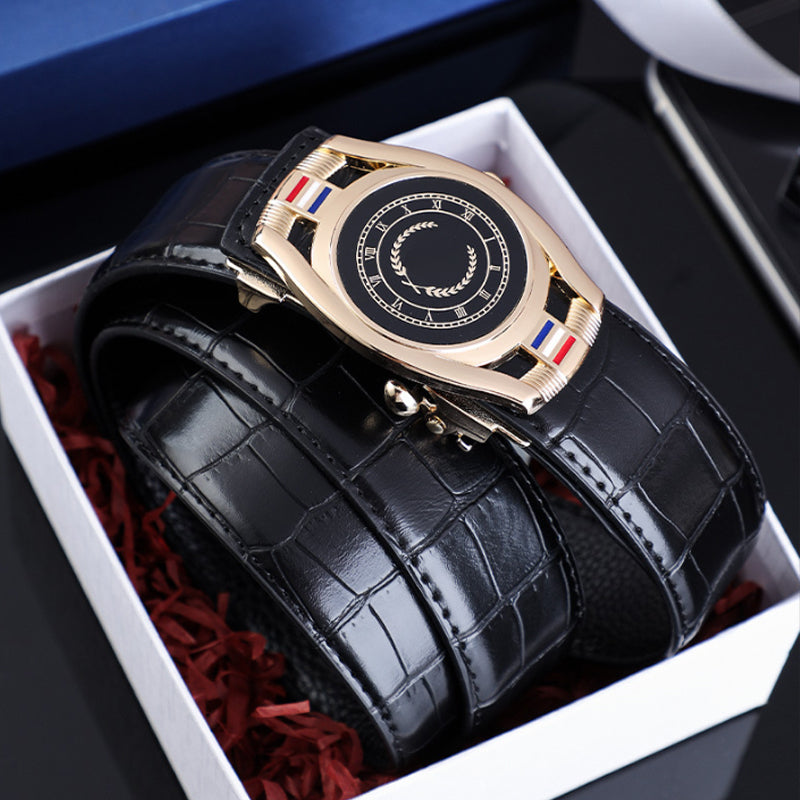 💯Ceinture d'affaires en cuir PU pour hommes avec boucle automatique