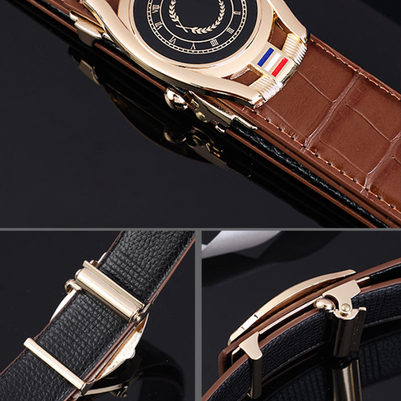 💯Ceinture d'affaires en cuir PU pour hommes avec boucle automatique