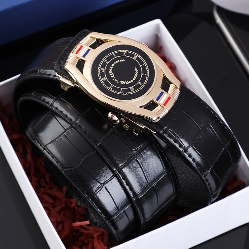 💯Ceinture d'affaires en cuir PU pour hommes avec boucle automatique