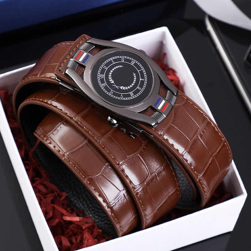 💯Ceinture d'affaires en cuir PU pour hommes avec boucle automatique
