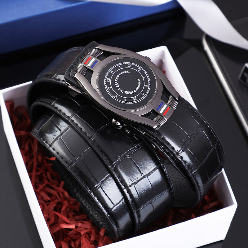 💯Ceinture d'affaires en cuir PU pour hommes avec boucle automatique