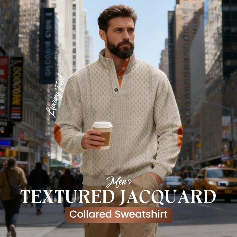 Sweat-shirt à col en jacquard texturé pour homme