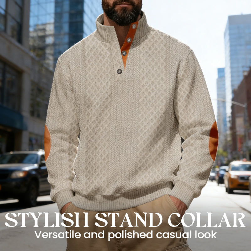 Sweat-shirt à col en jacquard texturé pour homme