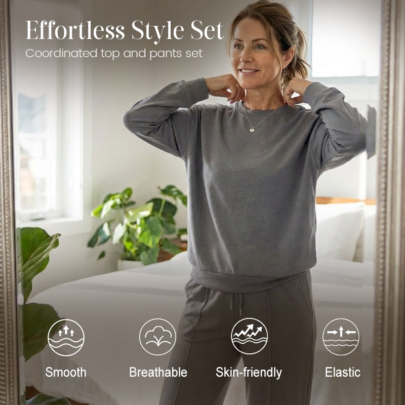 Ensemble 2 pièces haut à manches longues et pantalon large pour femme