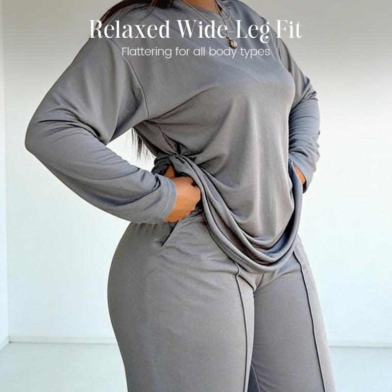 Ensemble 2 pièces haut à manches longues et pantalon large pour femme