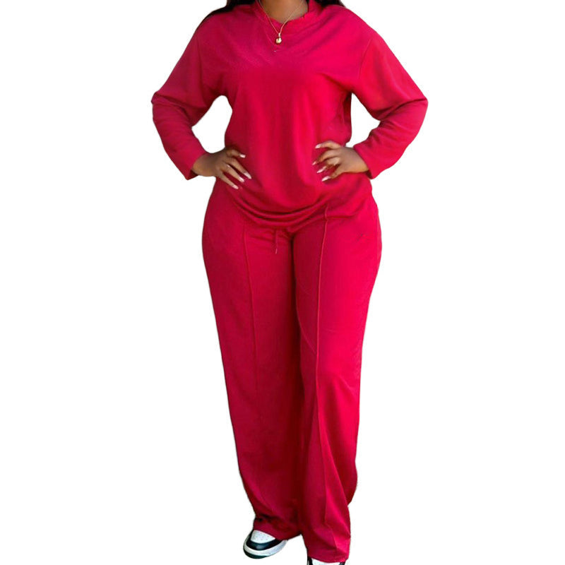 Ensemble 2 pièces haut à manches longues et pantalon large pour femme