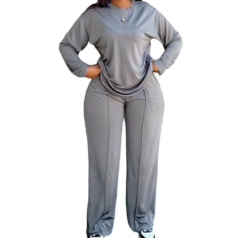 Ensemble 2 pièces haut à manches longues et pantalon large pour femme