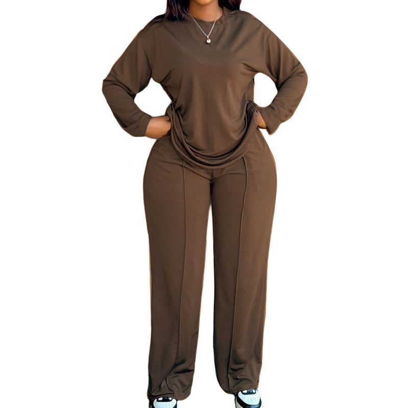 Ensemble 2 pièces haut à manches longues et pantalon large pour femme