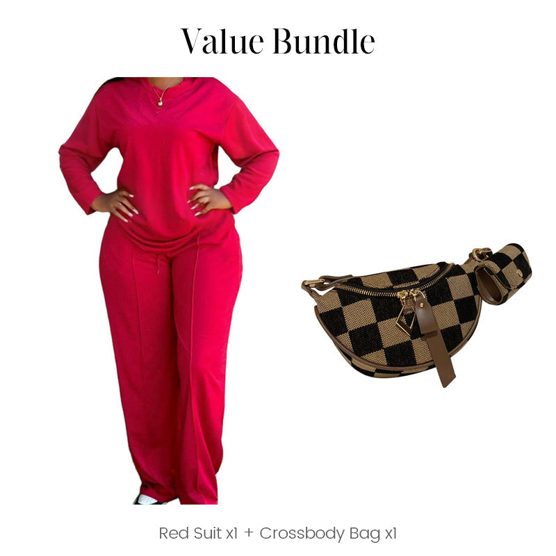 Ensemble 2 pièces haut à manches longues et pantalon large pour femme