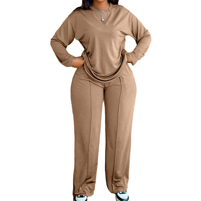 Ensemble 2 pièces haut à manches longues et pantalon large pour femme