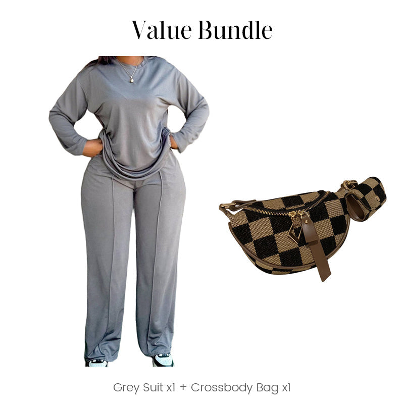 Ensemble 2 pièces haut à manches longues et pantalon large pour femme