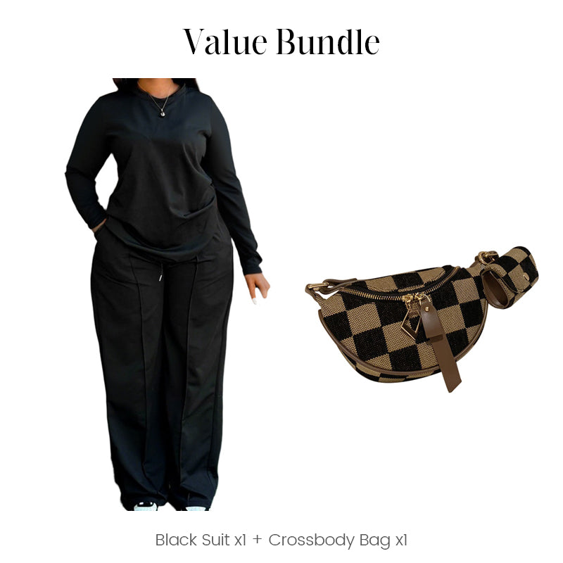 Ensemble 2 pièces haut à manches longues et pantalon large pour femme