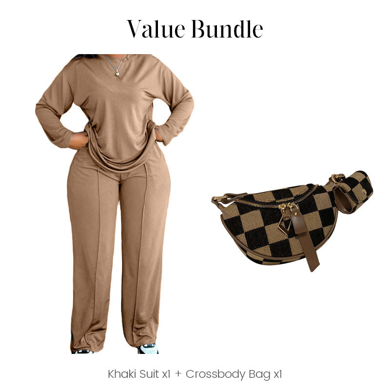 Ensemble 2 pièces haut à manches longues et pantalon large pour femme