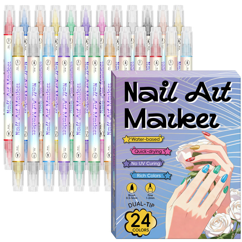 🥳 Grande promotion 2026 🥳💞 Plus de 50 000 unités vendues ! ✨🎨 55 % de rabais ! Stylo à ongles à double embout — Séchage rapide, sans lampe UV. Embout fin et pinceau. 12 ou 24 couleurs éclatantes. 💅🖌️