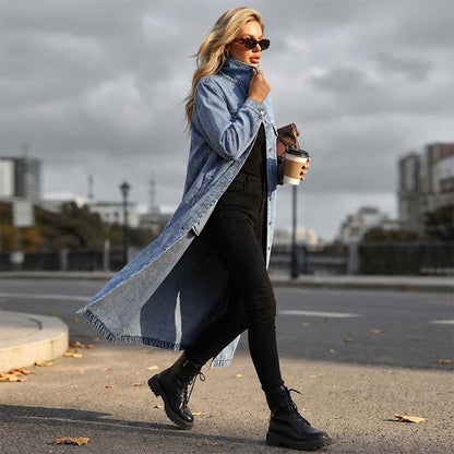 📢📢60 % de réduction !!⏰LIVRAISON GRATUITE⏰Manteau long en denim boutonné pour femme