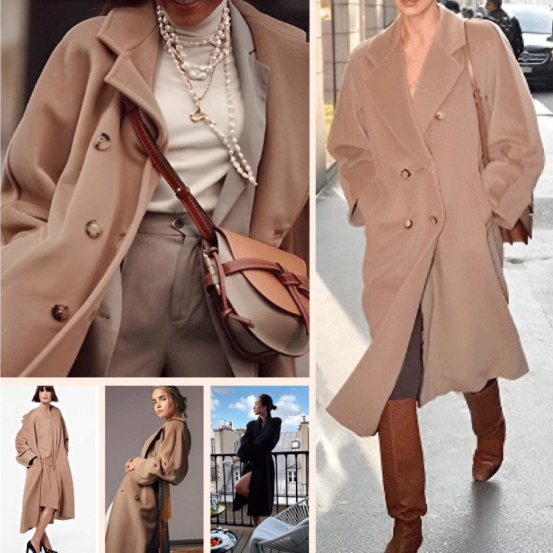 Manteau en tweed chaud tendance à revers, idéal pour le domicile-travail en hiver