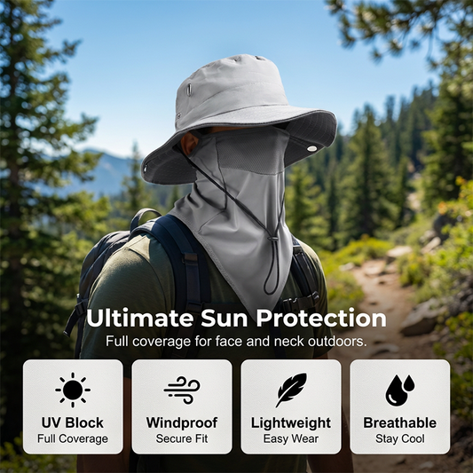 🧢 50% DE RÉDUCTION! 🎣 Chapeau de Pêcheur Respirant avec Masque Facial Détachable – Protection UPF 50+, Léger & Idéal Pour Les Activités en Plein Air 🛡️