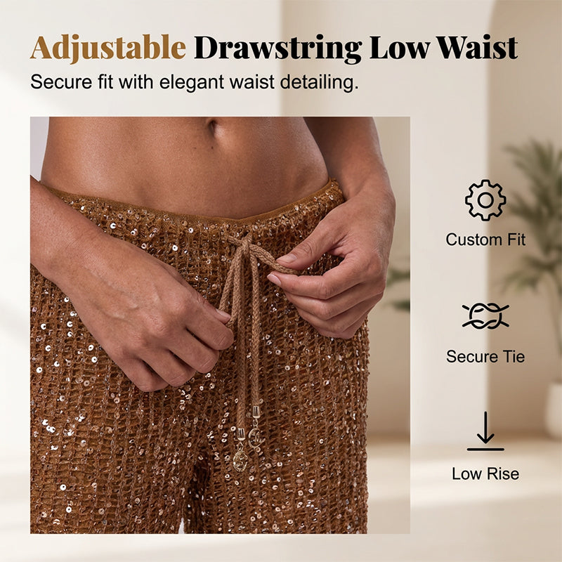 Pantalon Taille Basse à Paillettes Glamour