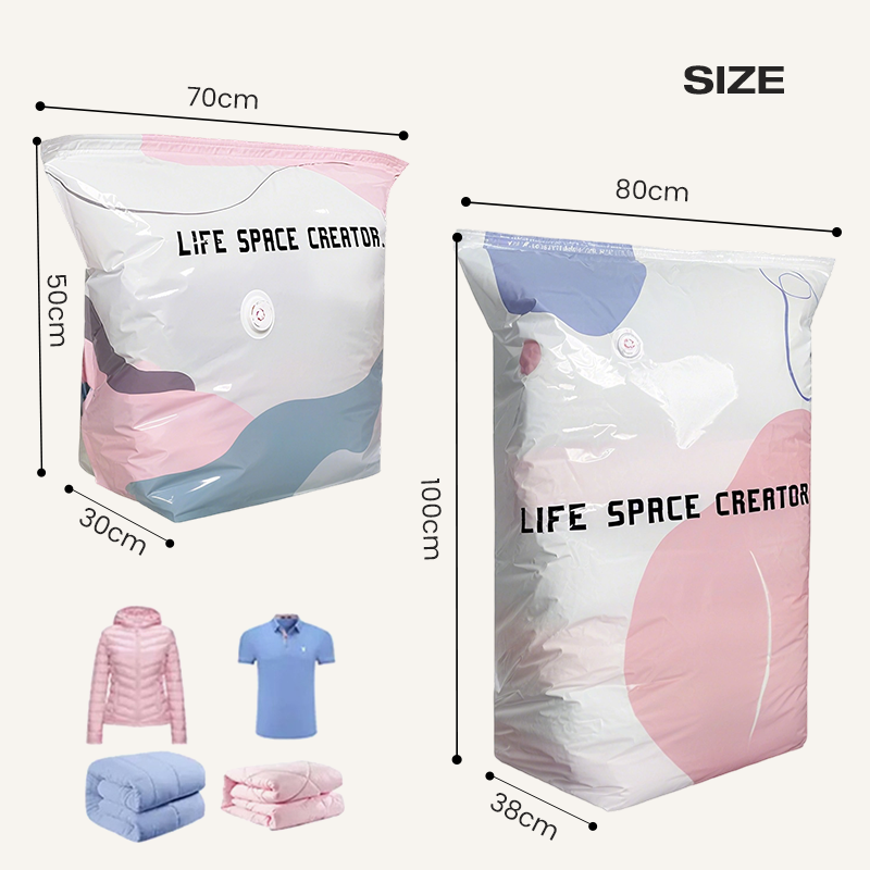 Grands sacs de compression sous vide pour rangement – sans pompe 🧳✨📦
