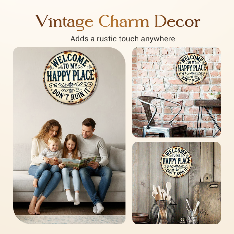 Panneau métallique vintage « Happy Place »