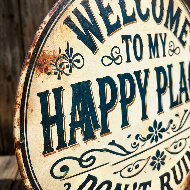 Panneau métallique vintage « Happy Place »