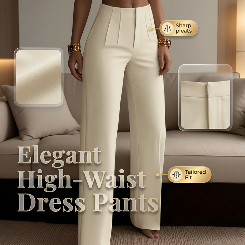 Pantalon de tailleur élégant à jambes larges plissé pour femme
