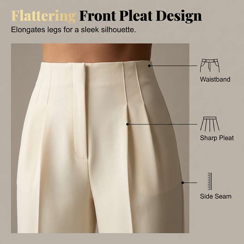 Pantalon de tailleur élégant à jambes larges plissé pour femme