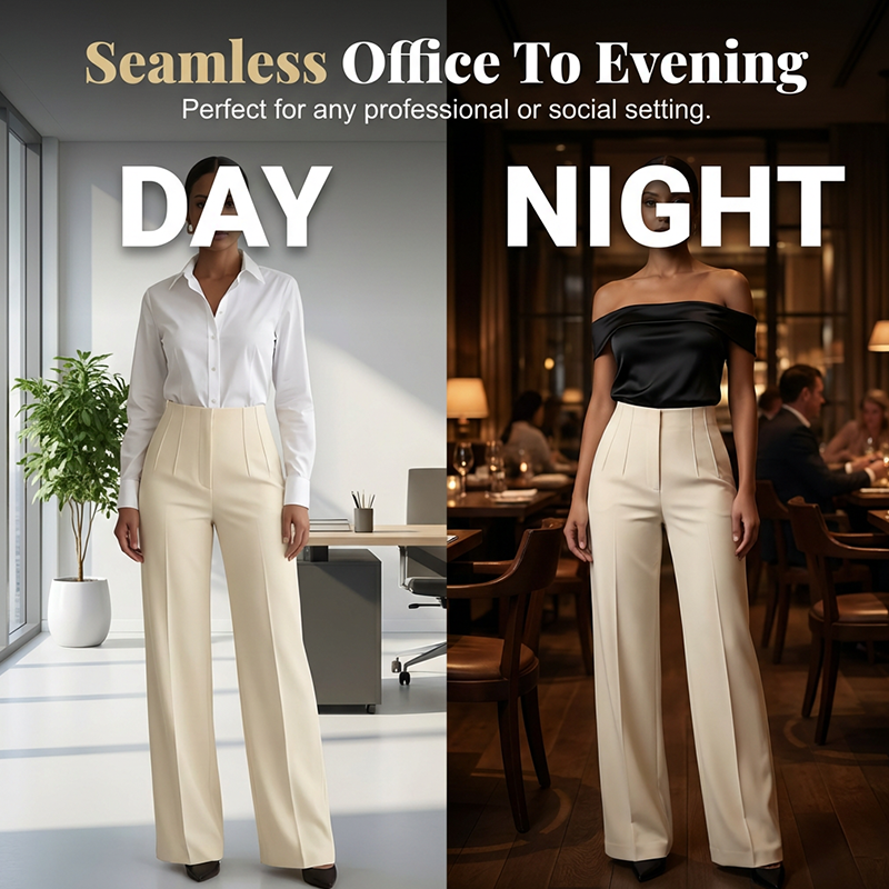 Pantalon de tailleur élégant à jambes larges plissé pour femme