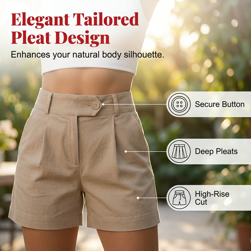 Short plissé taille haute pour femme
