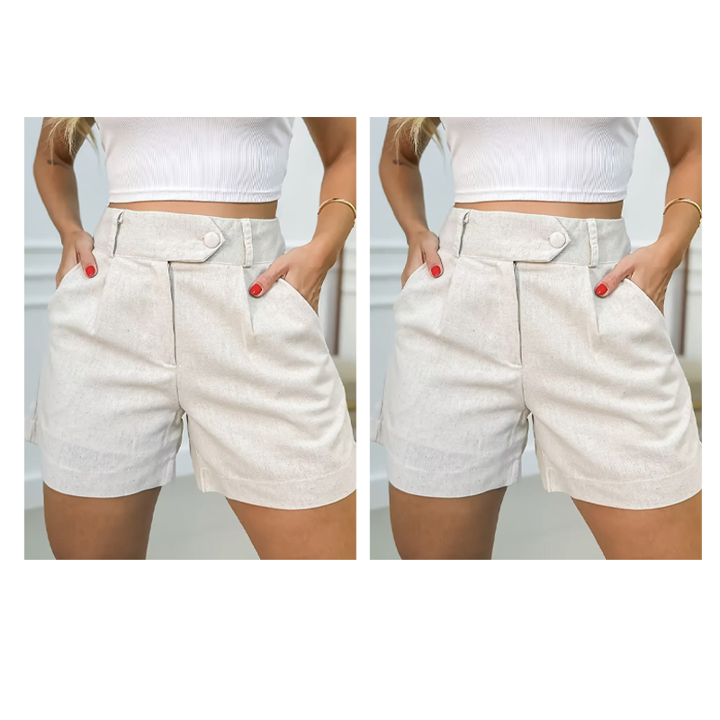 Short plissé taille haute pour femme