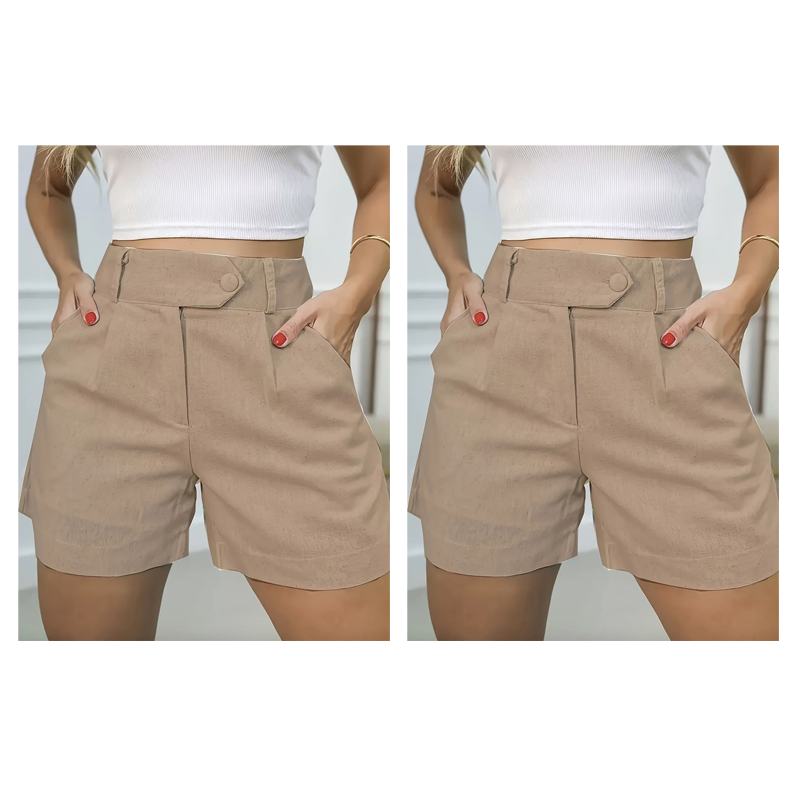 Short plissé taille haute pour femme