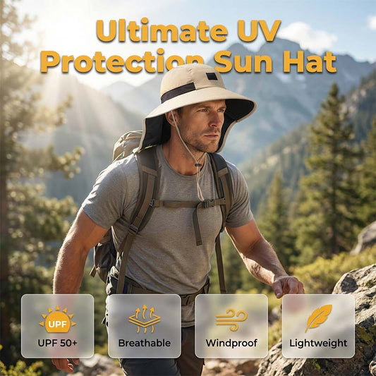 Chapeau de soleil à larges bords avec protection UPF 50+ et rabat de nuque