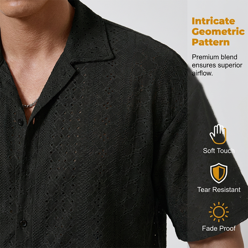 Chemise à manches courtes boutonnée ajourée pour homme
