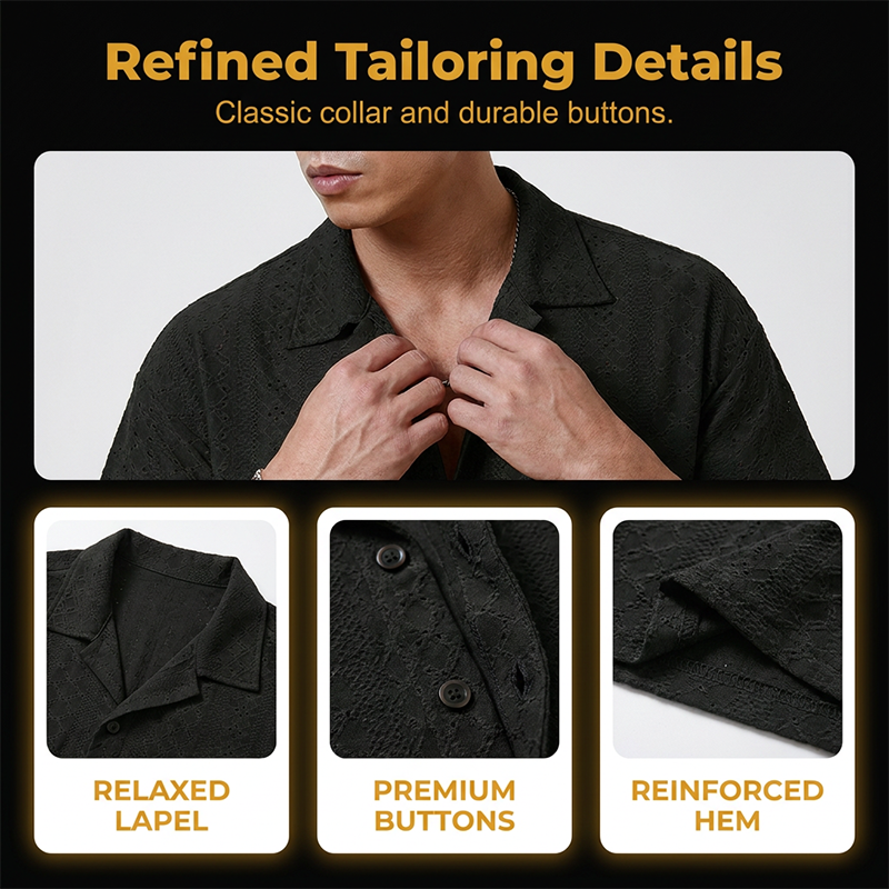 Chemise à manches courtes boutonnée ajourée pour homme